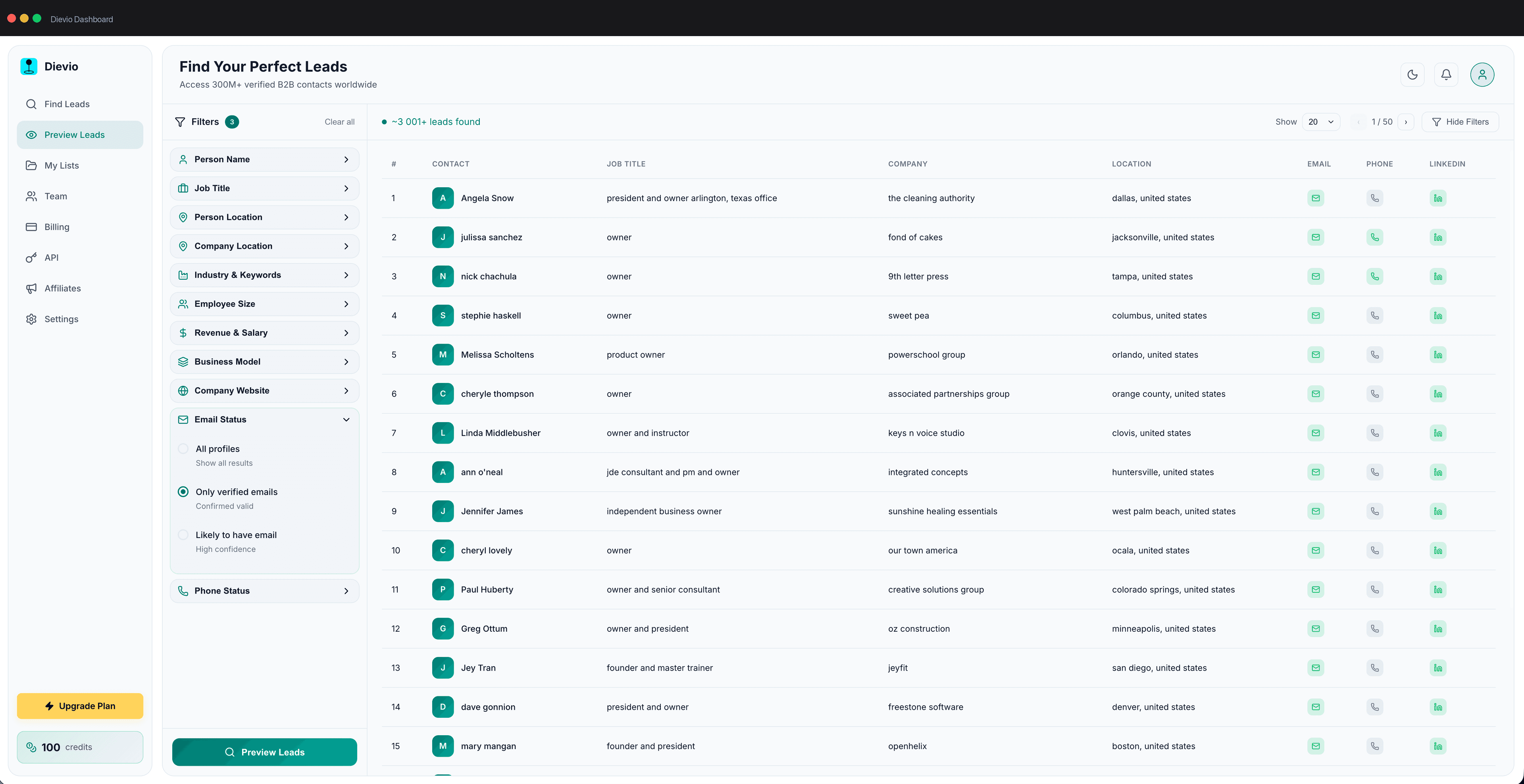 Lead generation workspace